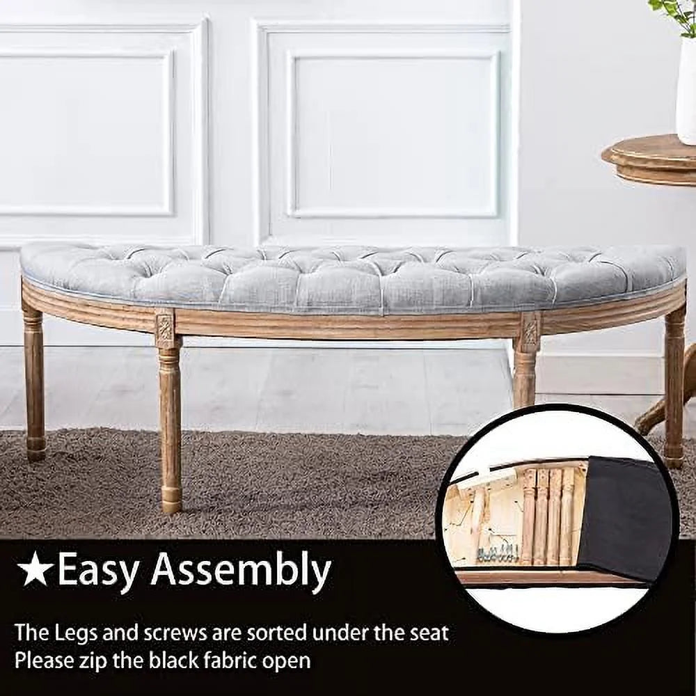 55" Beige Tufted Halfmoon Entryway Bench C737244