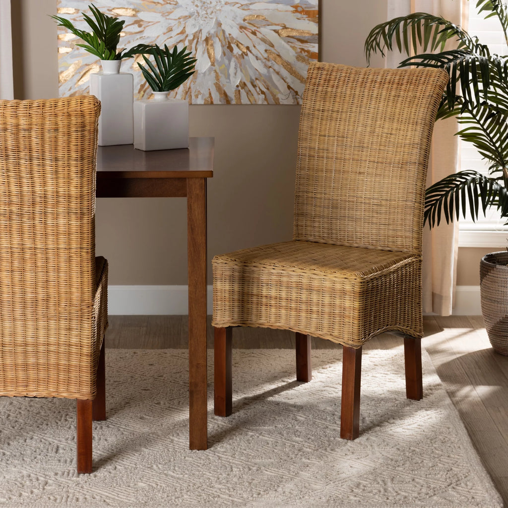 Natural Rattan and Mahogany Wood Dining Chair S590