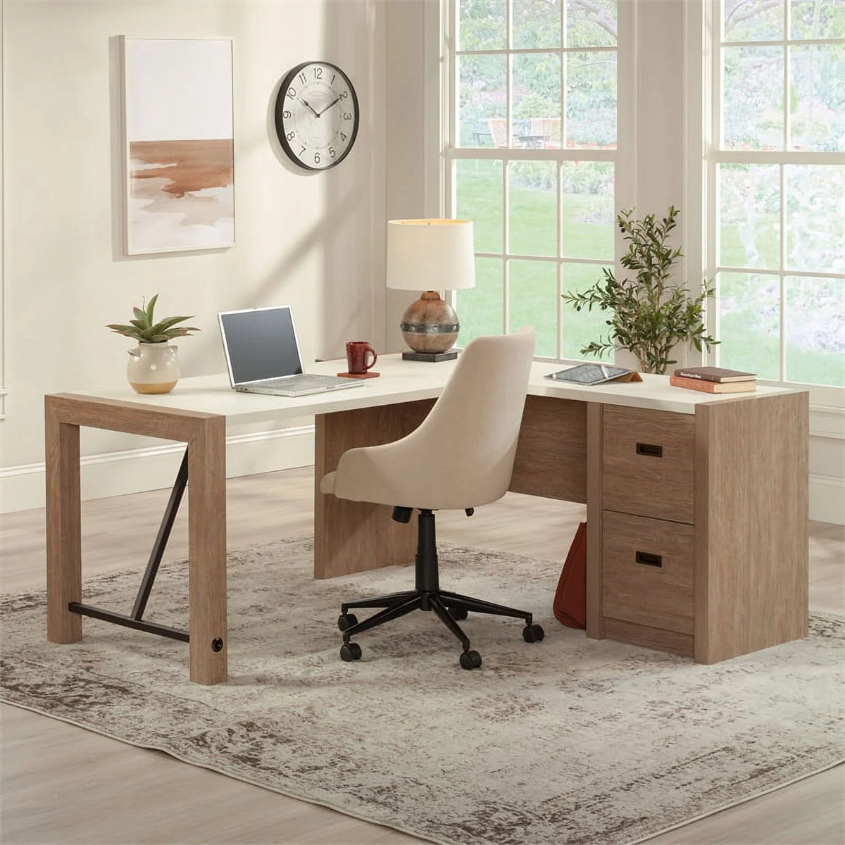 L-Desk in Brushed Oak Finish A521161