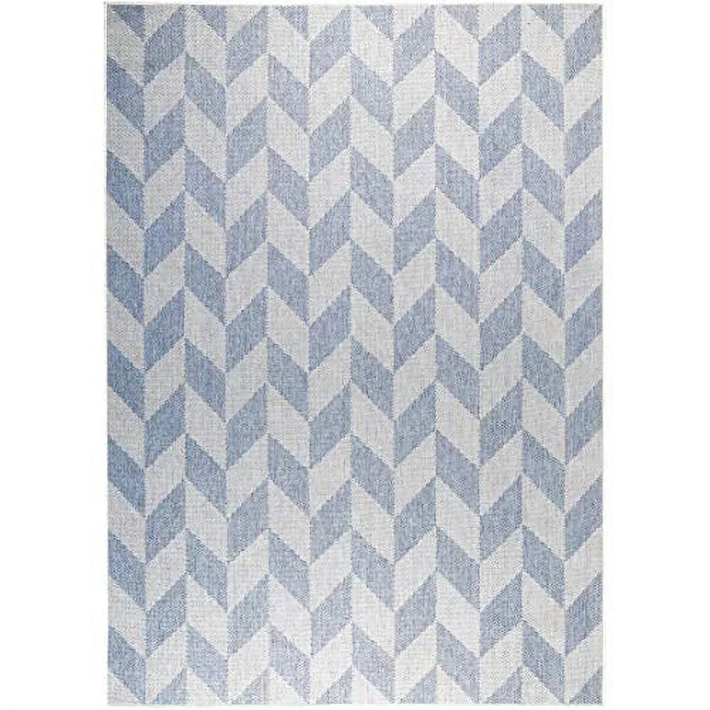 Blue Grey Herringbone Indoor/Outdoor Area Rug Q616776