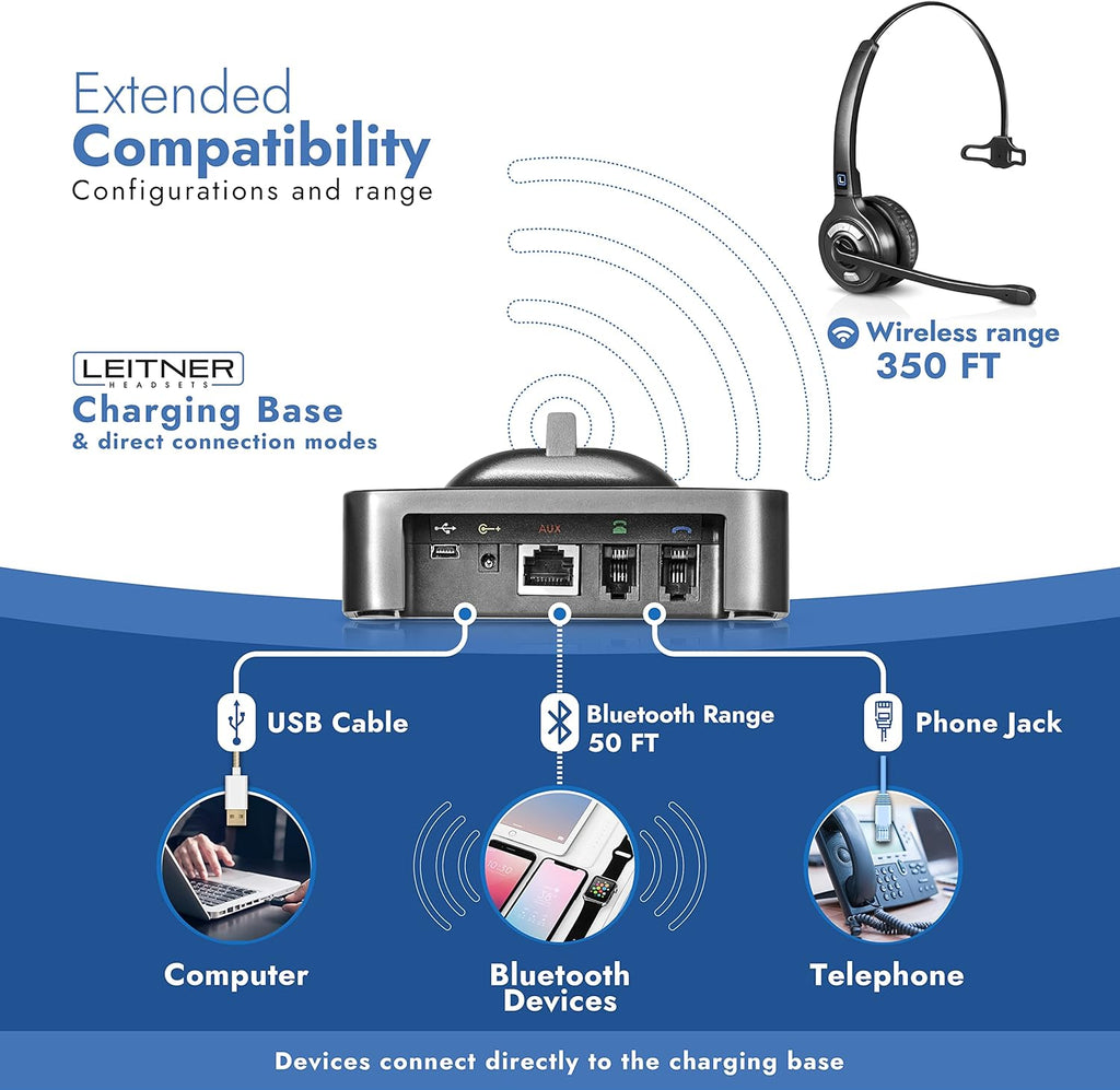Wireless DECT Office Headset with Bluetooth for Desk Phone, Computer and Bluetooth Device A679