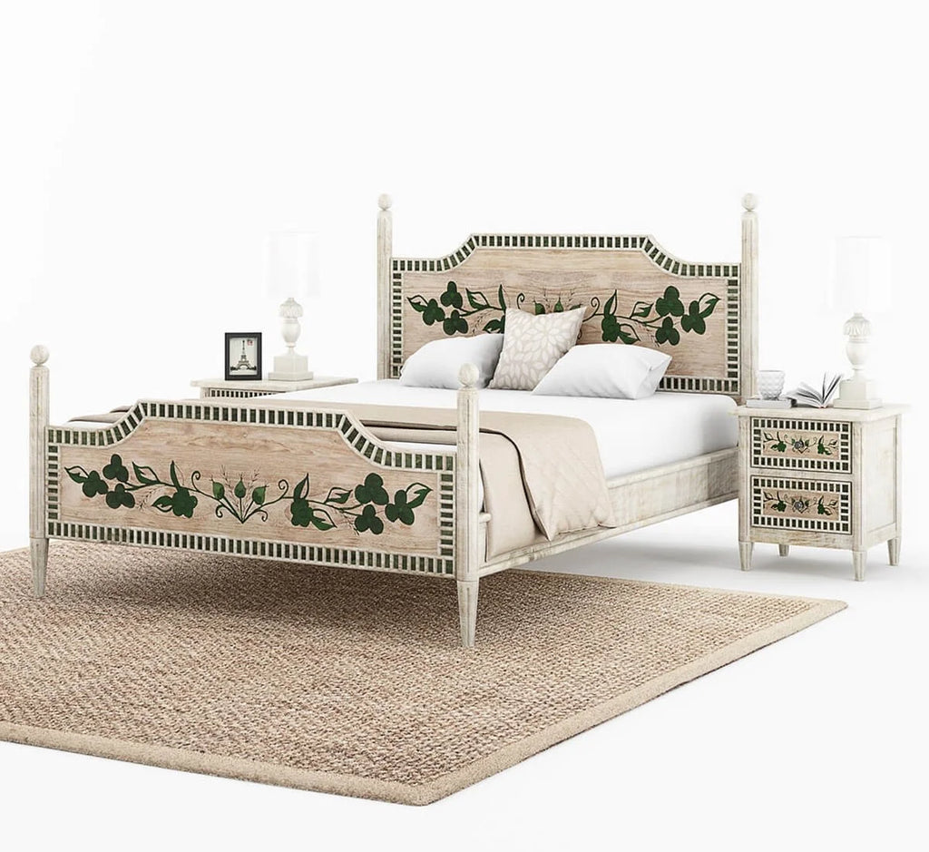 Handpainted Mango Wood Platform Bed T405