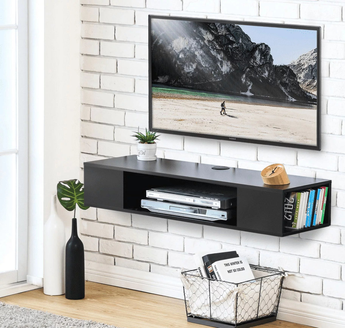 Black Wall Mounted Floating TV Stand R22314