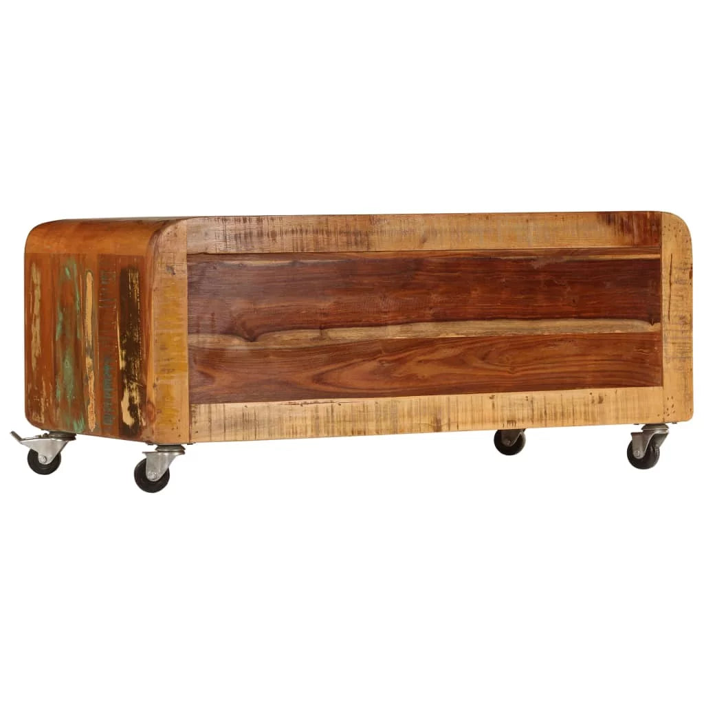 Rustic Coffee Table with Storage Cabinet and Wheels Reclaimed Wood S45260