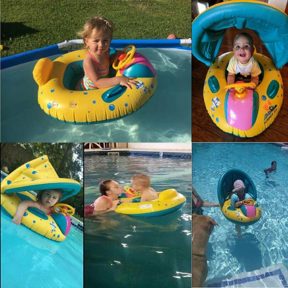 Inflatable Swimming Ring Baby Pool Float with Canopy Sunshade Roof T178
