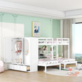 White Full-Over-Twin-Twin Bunk Bed with Shelves, Wardrobe, Mirror, and Storage V236