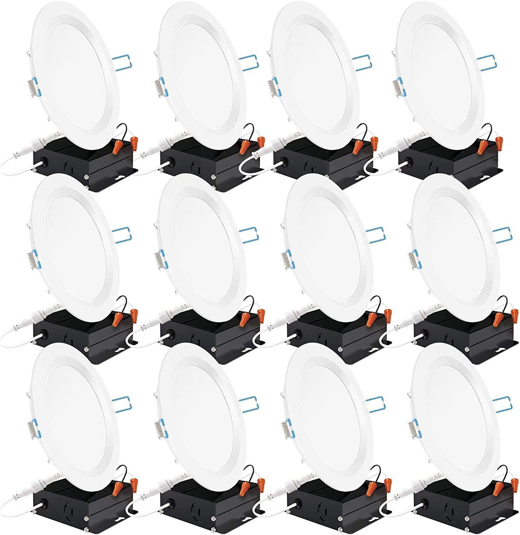 12 Pack 4 Inch Ultra Thin LED Recessed Ceiling Lights Slim, Selectable Color Temperature, Dimmable 10W=60W, 650 LM, Baffle Trim, Canless Wafer Thin with Junction Box A4907