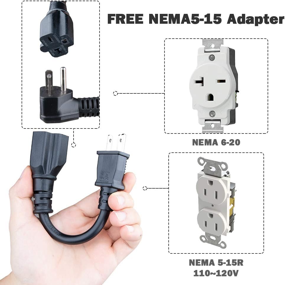 16A Portable EV Charger with NEMA 6-20P Adapter, 100V-240V, SAE J1772 Plug 8m G218