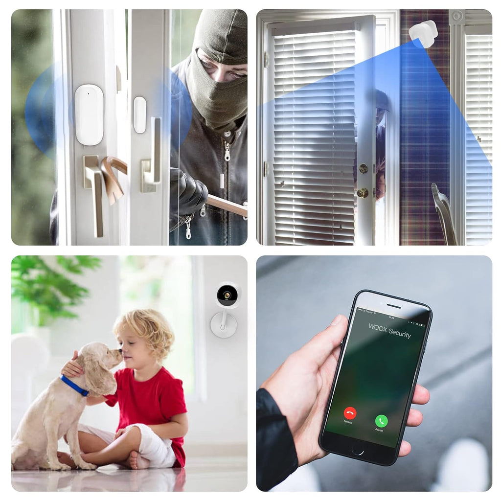 4 Piece Wireless Home Security System Kit with Door Window Sensor, WiFi Indoor Camera, Smart Hub, PIR Motion Detector Q844