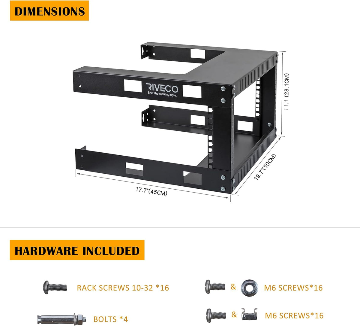 19 Wall Mount Network Rack 2 Post Open Frame Cabinet Black Pack of 2 Q69595