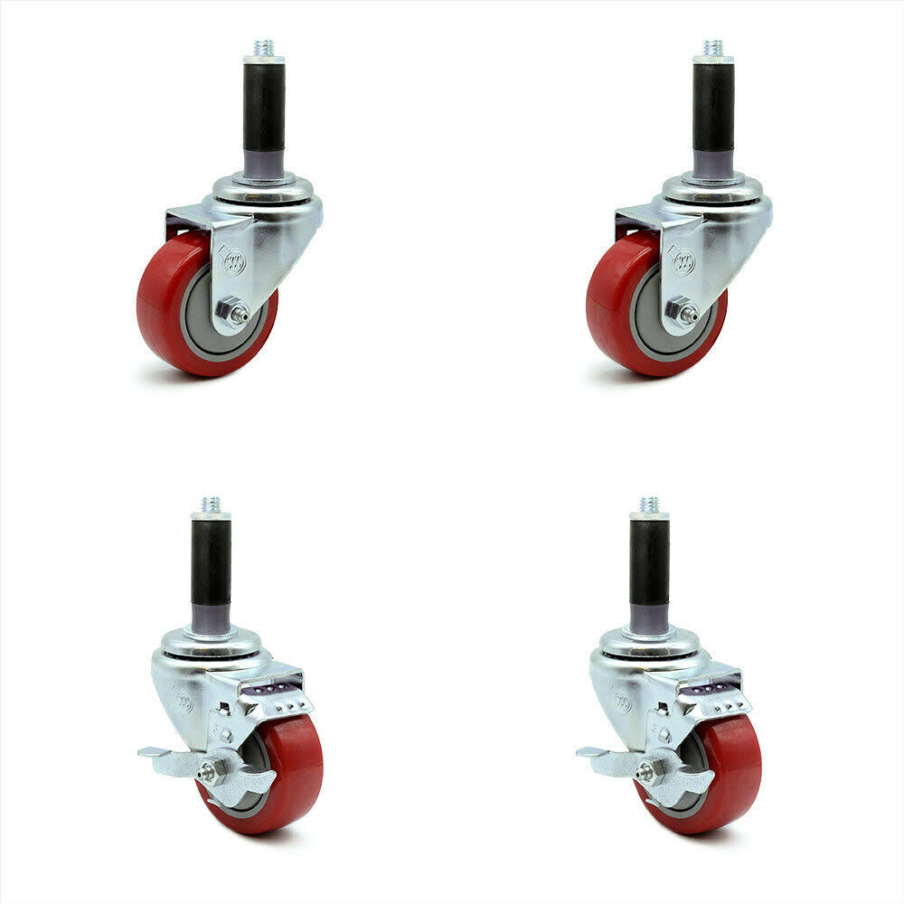 3 inch Red Polyurethane Swivel Caster Set 2 Brake P326788