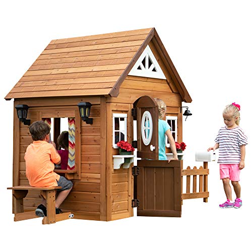 Cedar Wooden Kids Playhouse Cottage with Play Kitchen T30951
