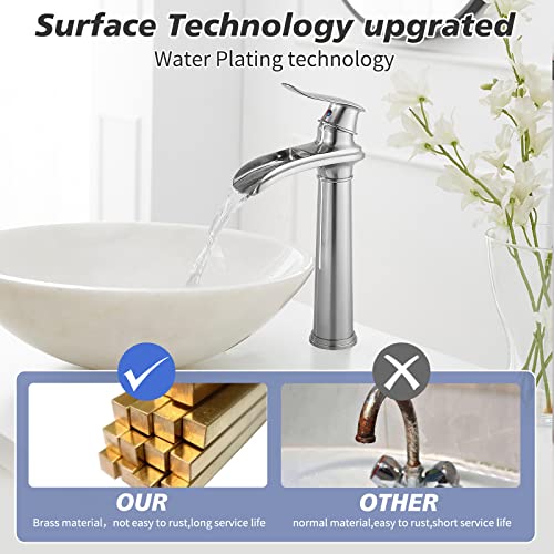 Brushed Nickel Waterfall Vessel Sink Faucet with Pop Up Drain O782219