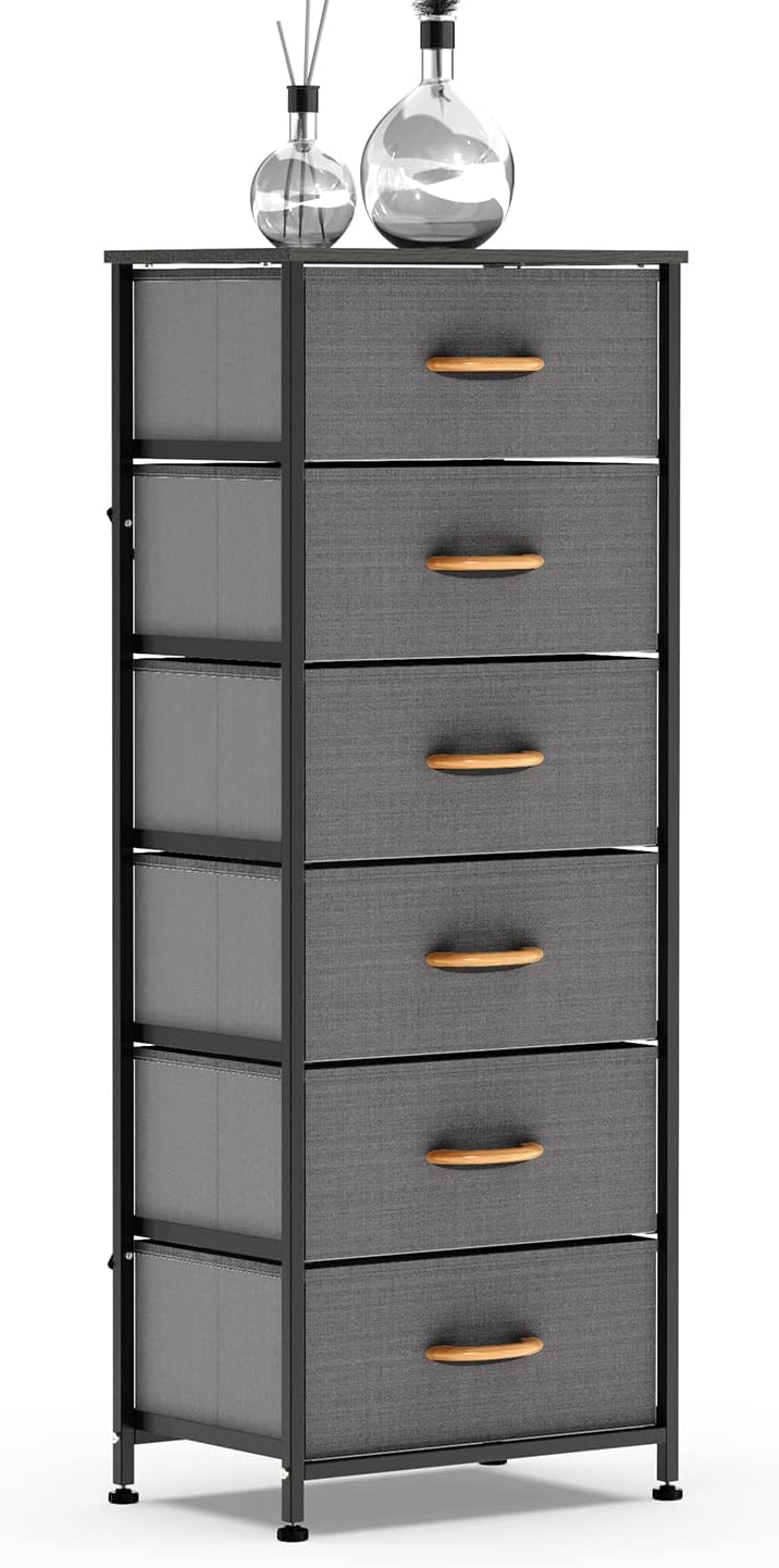 Gray 6 Drawer Fabric Dresser Tower X2347
