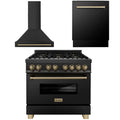 36 In. Dual Fuel Range, Range Hood, Dishwasher in Black Stainless Steel T882