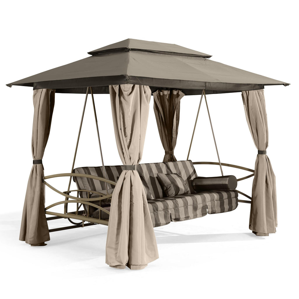 3 Person Double Top Outdoor Patio Gazebo Swing with Netting & Curtain M339