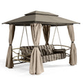 3 Person Double Top Outdoor Patio Gazebo Swing with Netting & Curtain M339