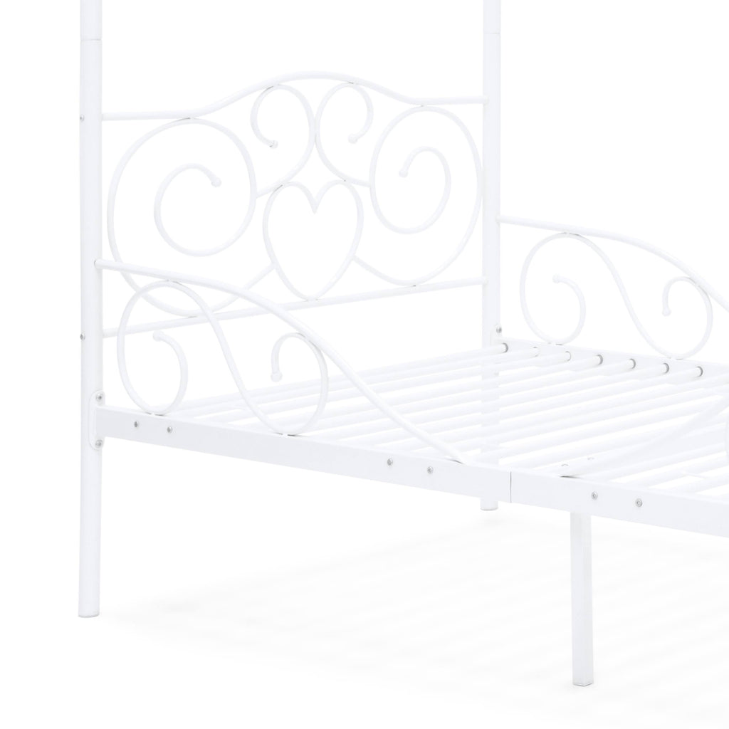 White 4 Post Metal Twin Bed Frame with Headboard and Footboard O618