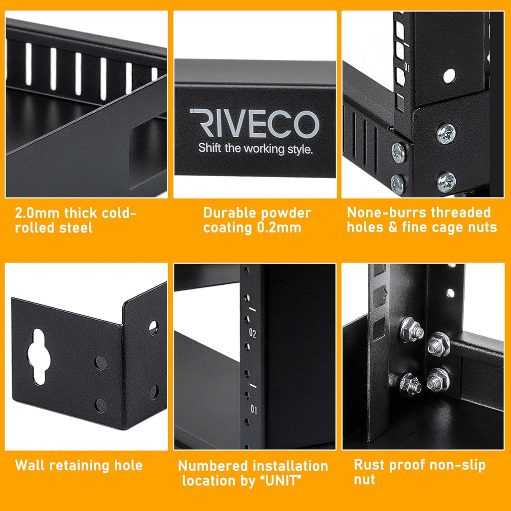 19 Wall Mount Network Rack 2 Post Open Frame Cabinet Black Pack of 2 Q69595