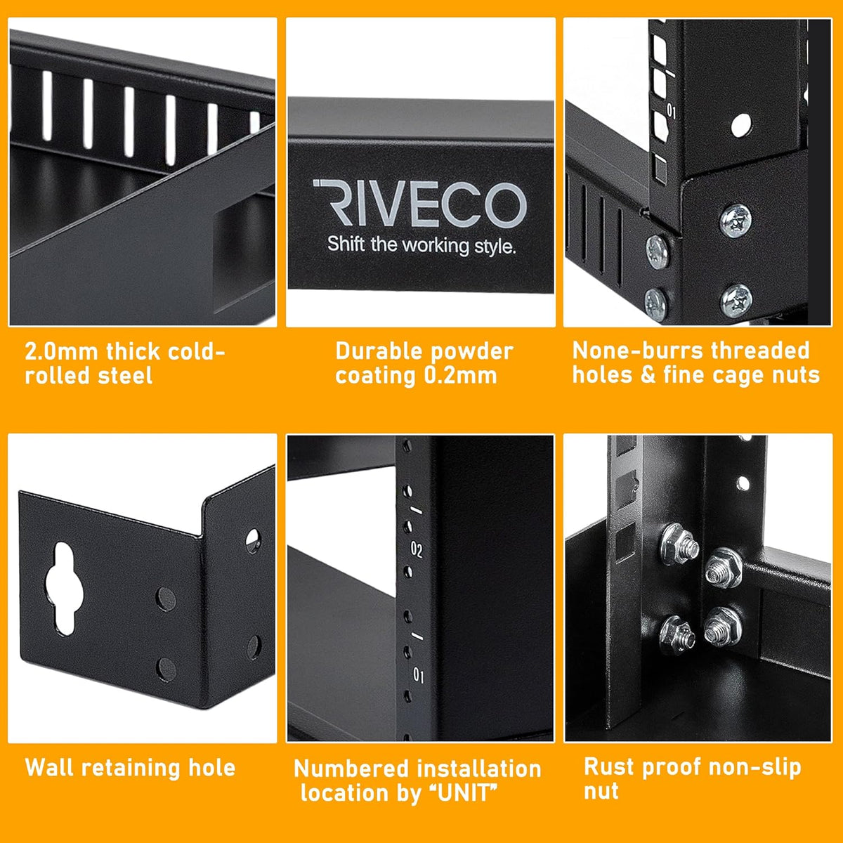 19 Wall Mount Network Rack 2 Post Open Frame Cabinet Black Pack of 2 Q69595