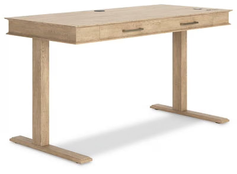 Light Brown Adjustable Height Desk with USB Ports & 2 Drawers R366