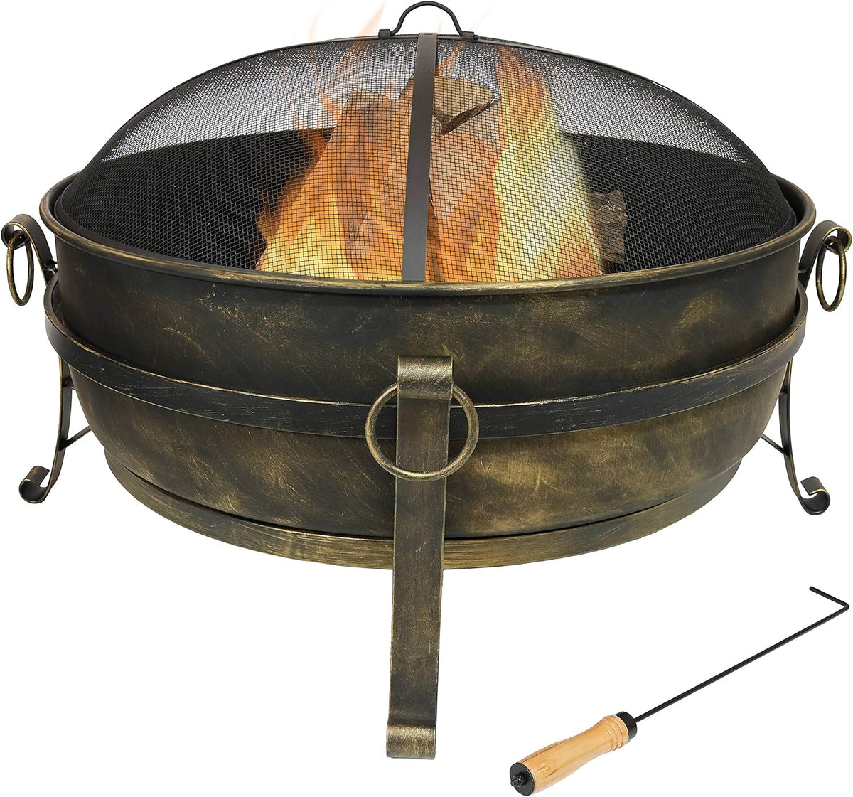24-Inch Wood-Burning Fire Pit with Spark Screen, Poker, and Grate R544