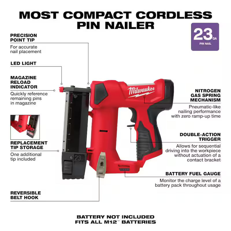 18V Lithium-Ion Brushless Cordless 1/4 in. Hex Impact Driver Kit with Pin Nailer & 2.0 Ah Battery X947