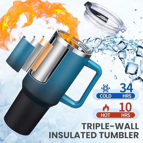 40 oz Insulated Stainless Steel Tumbler with Lid and Straw F60244