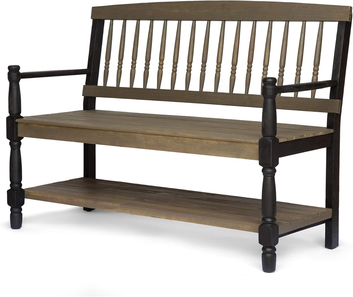 Gray and Black Acacia Wood Bench with Shelf K8383