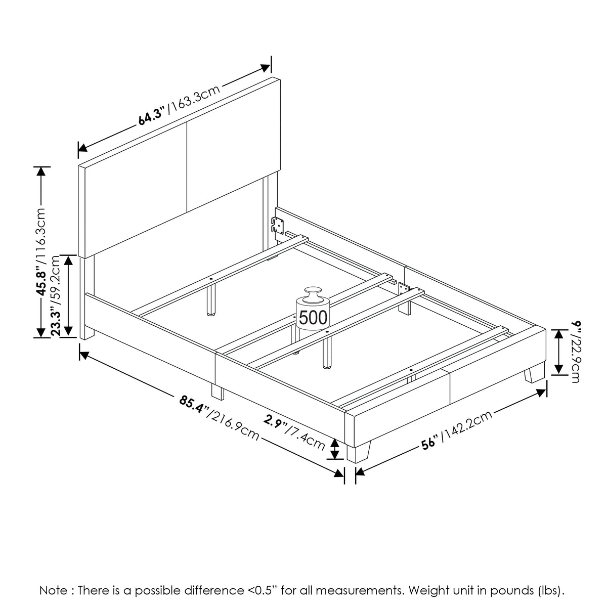 Upholstered Bed Frame, Black PU Leather, Twin XL S91485
