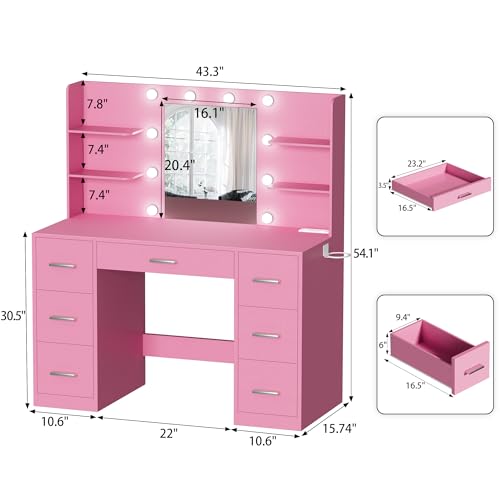Pure White Vanity Desk with Mirror and 7 Drawers O9028