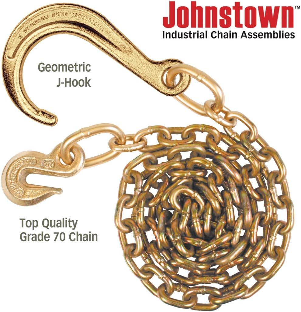 Tow Chain with Forged J Hook and Grab Hook, Grade 70, 6 Foot, Pack of 2 M270