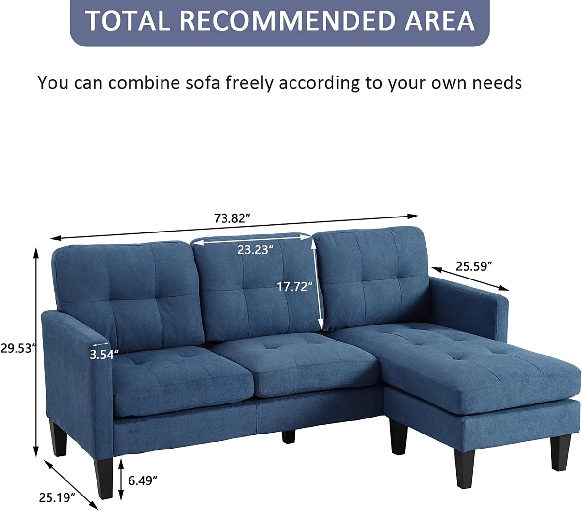 Blue L-Shaped Convertible Sectional Sofa Y32411