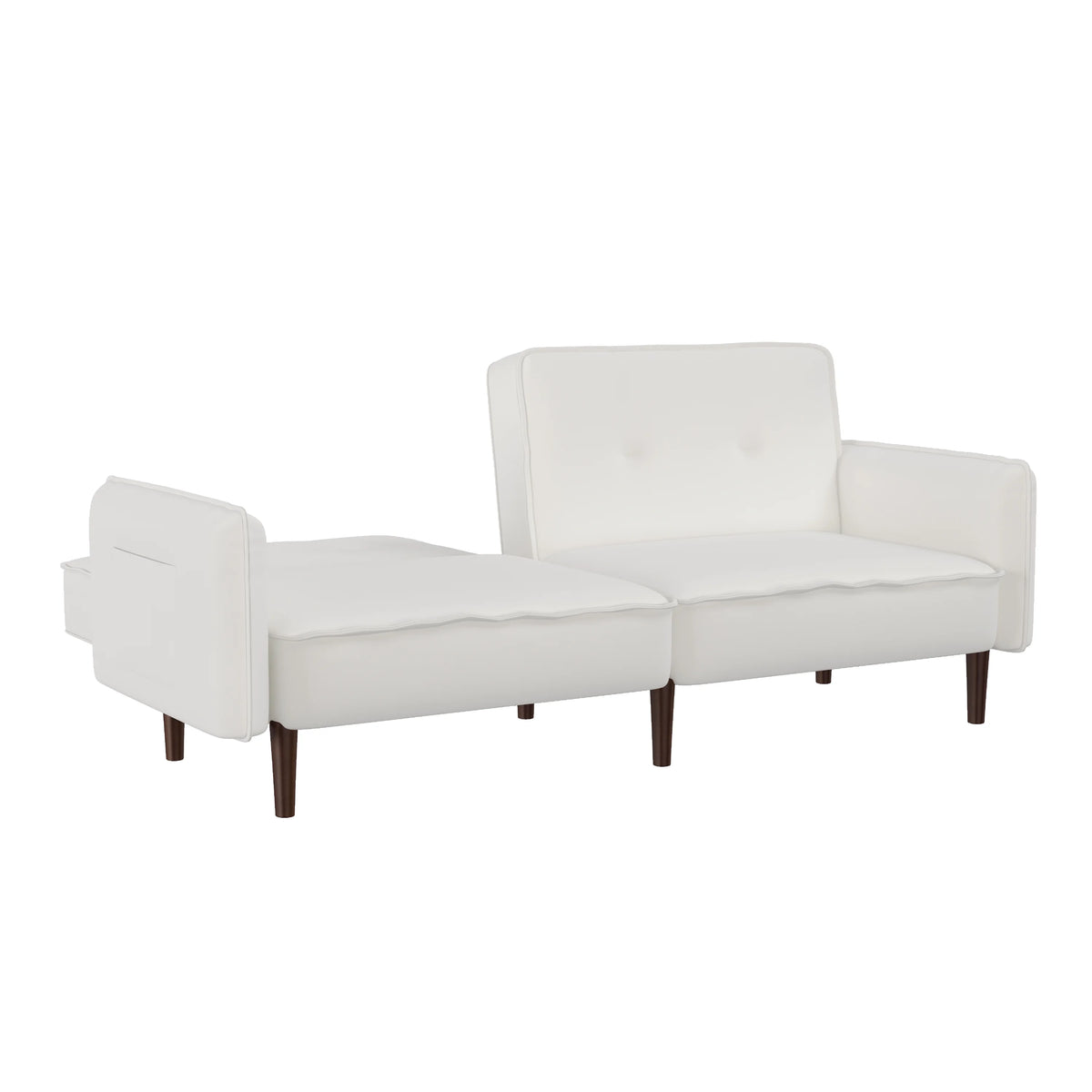White Fabric Folding Futon Sofa Bed with Solid Wood Legs M6945
