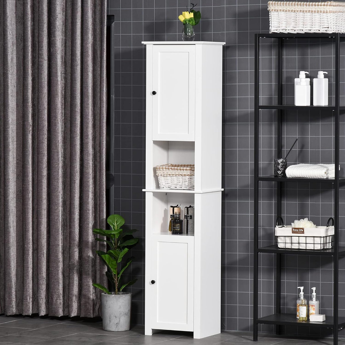 White Freestanding Bathroom Storage Cabinet with 2 Cupboards G7994