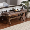 Chocolate Velvet Fabric and Dark Brown Finished Wood Bench A339