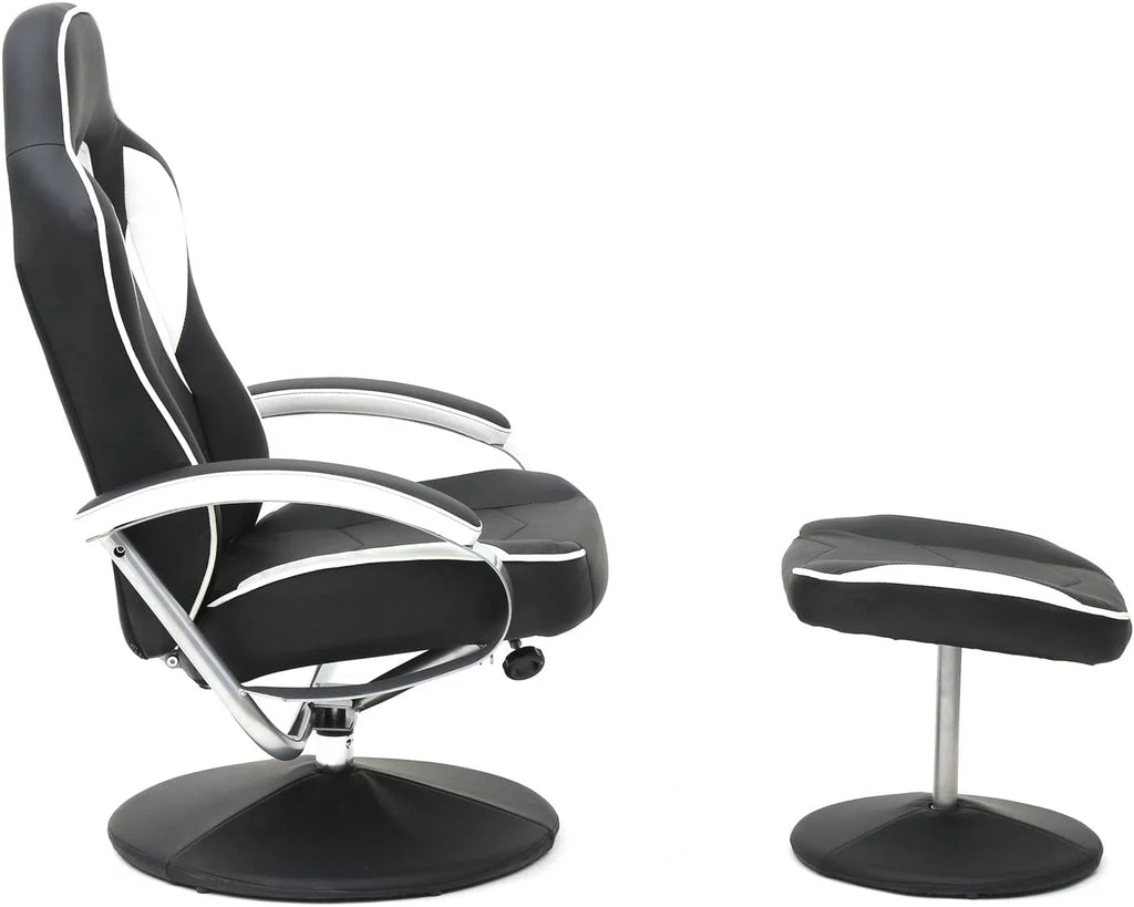 Black PU Racing Recliner Chair Set with Ottoman R506