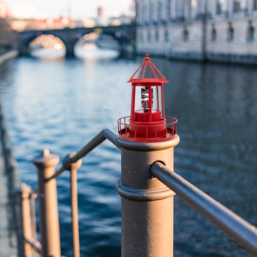 Red Solar Powered Rotating Lighthouse Lamp E95471