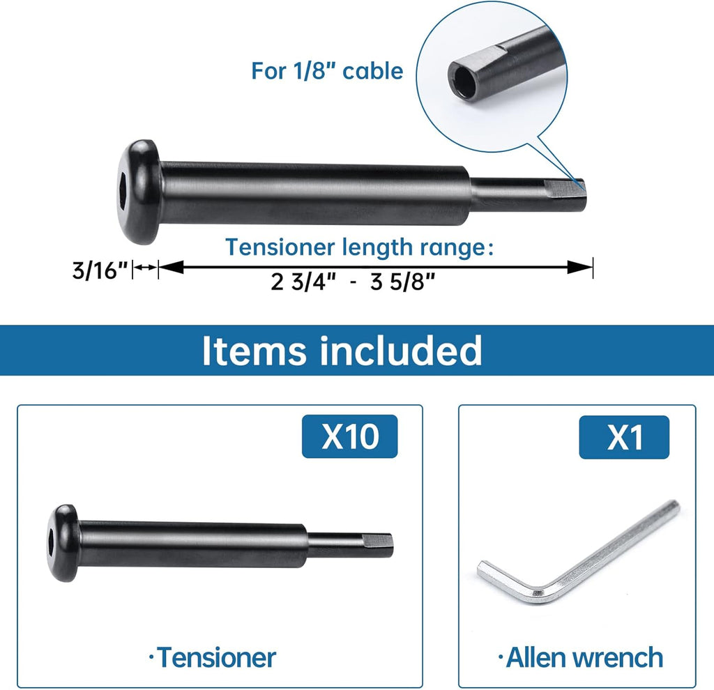10Pack Black Cable Railing Kit T316 Stainless Steel Swage Tensioner N51990