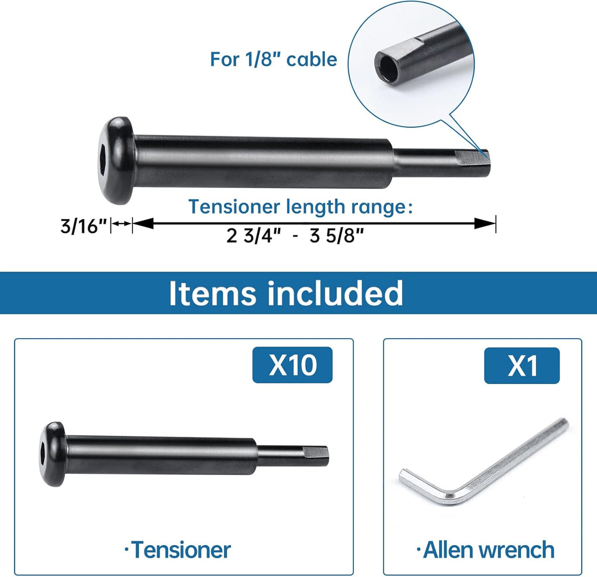 10Pack Black Cable Railing Kit T316 Stainless Steel Swage Tensioner N51990