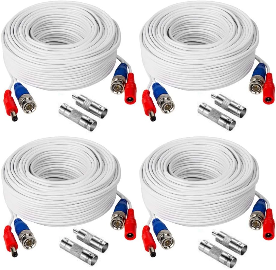 4 Pack 100FT White BNC Video and Power Security Camera Cables Y9196