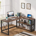 Reversible Industrial L-Shaped Desk with Storage Shelves, Corner Computer Desk (Brown, 59") M411