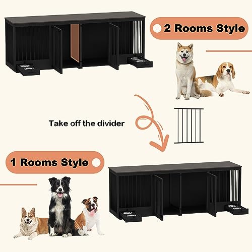 Black Heavy Duty Wooden Dog Crate with Dog Bowl Drawers & Divider X8078