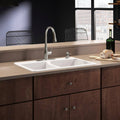 Cast-Iron Double Bowl Kitchen Sink with Faucet in White P333989