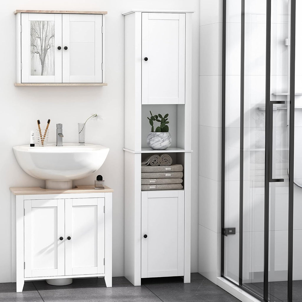 White Freestanding Bathroom Storage Cabinet with 2 Cupboards G7994