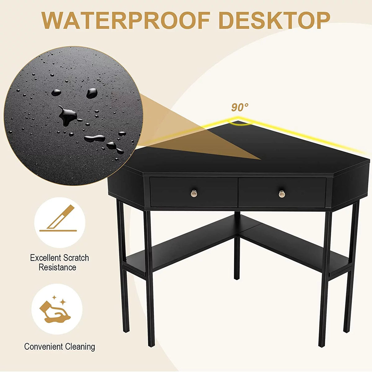 Corner Desk with 2 Drawers, Storage Shelves & Steel Frame S366