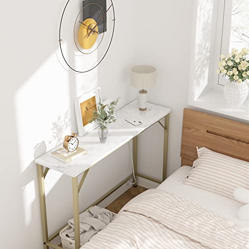 Gold Narrow Console Table with Outlets G7123