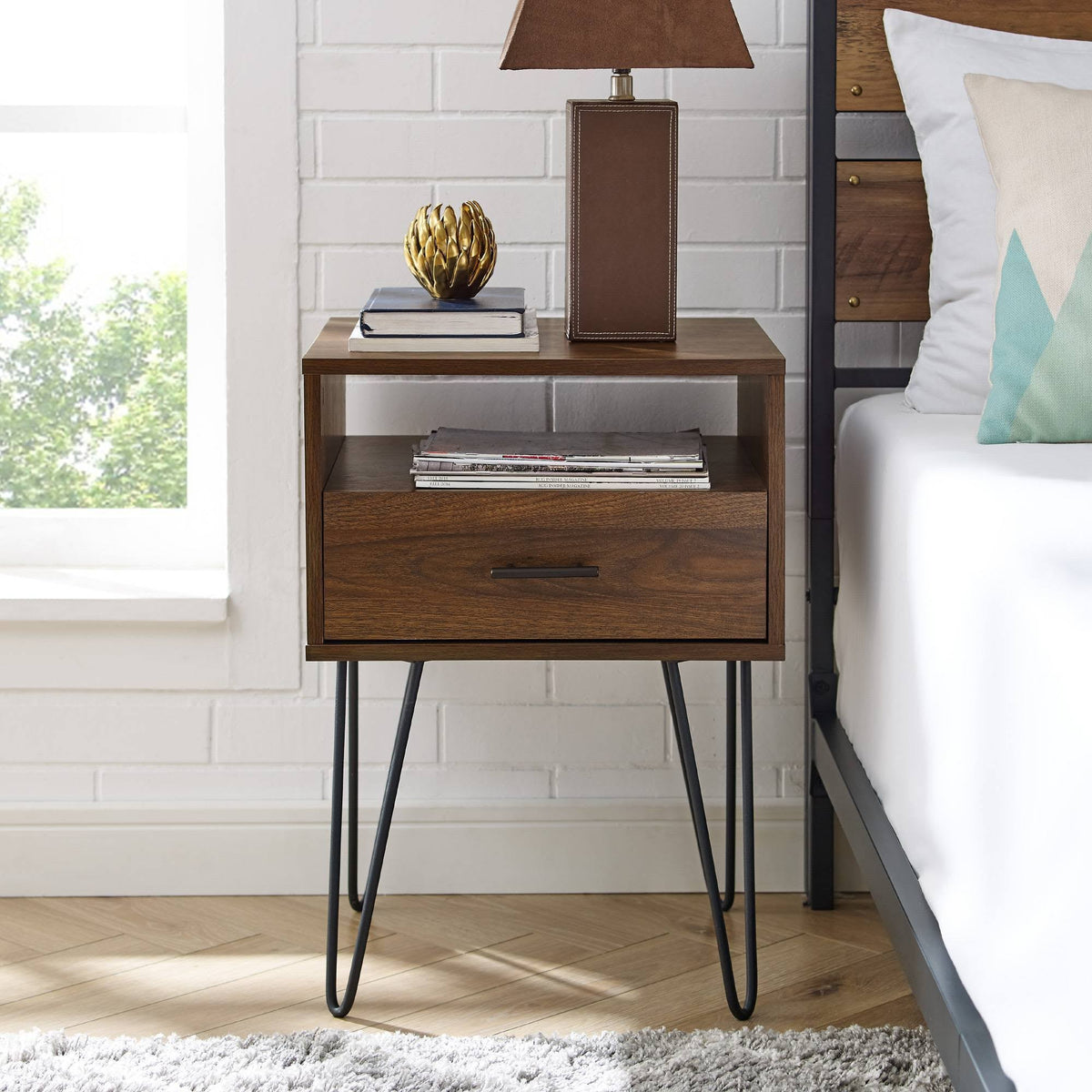 Dark Walnut Single Drawer Side Table N541