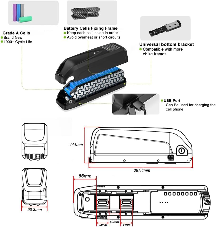 Black 48V 20Ah Electric Bicycle Lithium Battery with Charger G523