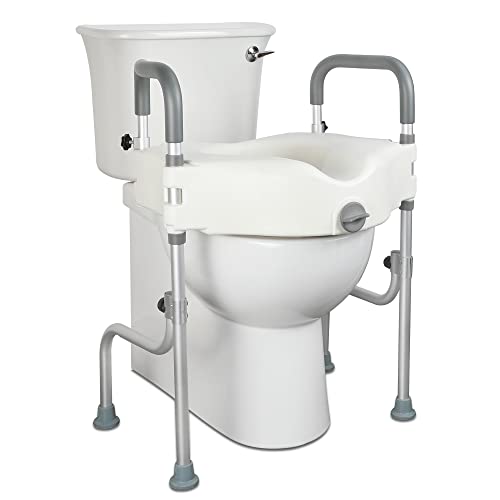 Grey+White 5 Inch Raised Toilet Seat with Handles Y7894